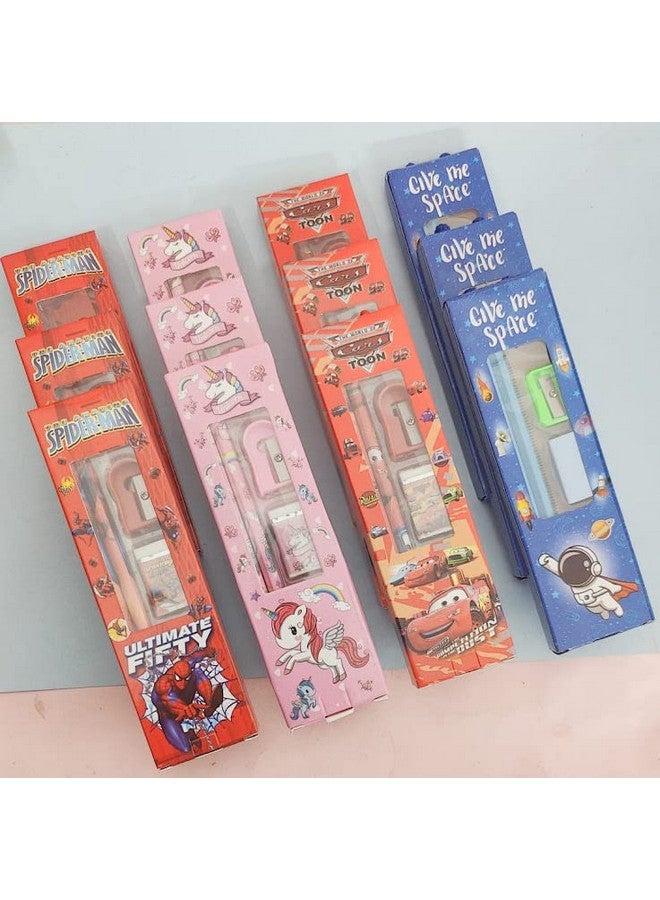 Tera13 Return Gifts For Kids Stationery Set (6 Pcs) Cartoon Theme Stationary Kit Set, School Stationary Items Black Pencil Eraser Sharpener For Kids Girls & Boys Kanjak Gifts - Image 3