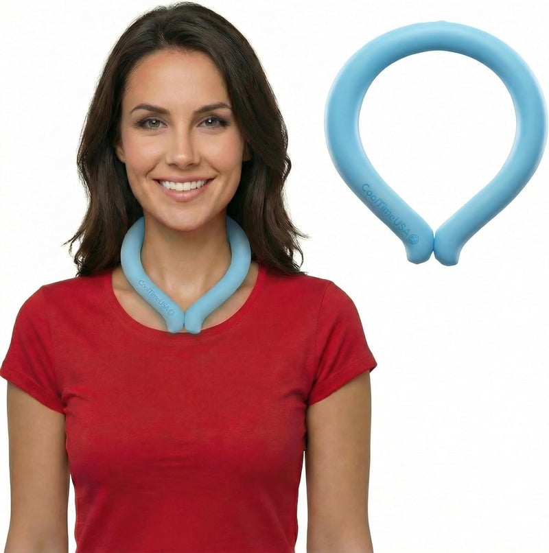 CoolTimeUSA Neck Cooling Tube (Blue, 1) | Wearable Cooling Neck Wraps for Summer Heat I Hands free Cold Gel Ice Pack | Reusable Neck Cooler | Relief for Hot Flashes and Fever - Image 1