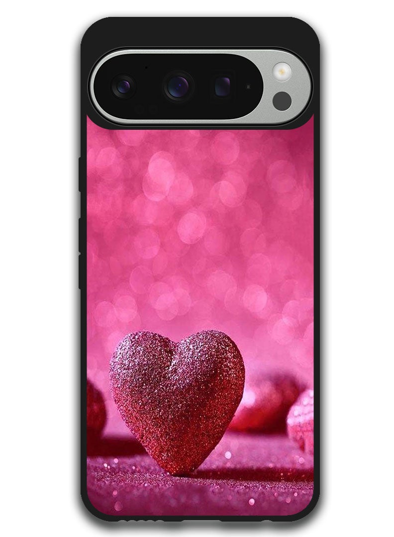 Theodor Protective Case Anti Scratch Shock Proof Bumper Cover For Google Pixel 9 Pro XL Dark Pink Gliter Heart - Image 1