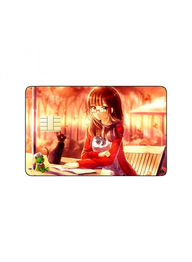 RKN PRINTED BANK CARD STICKER Cute Anime Girl Drawing With Black Cat - Image 1