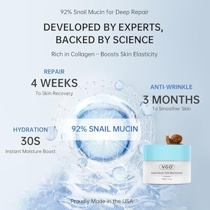 VGO Snail Mucin 92% Face Moisturizer – Anti Aging, Skin Repair & Hydrating Face Cream with Ceramide & Vitamin E, 1.76 oz - Image 2