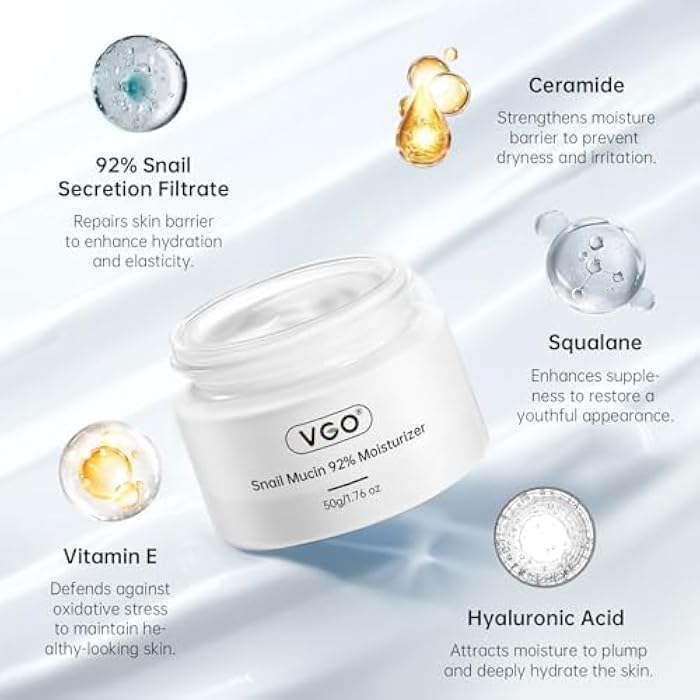 VGO Snail Mucin 92% Face Moisturizer – Anti Aging, Skin Repair & Hydrating Face Cream with Ceramide & Vitamin E, 1.76 oz - Image 5