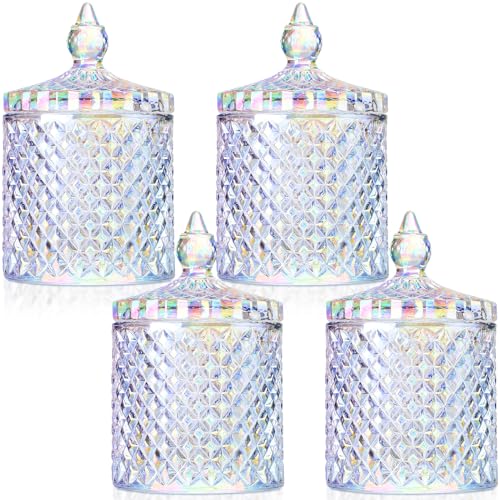 Aoriher 4 Pcs Crystal Glass Candy Jar Set with Lids Home Decorative Storage Jars for Apothecary, Bathroom, Kitchen, and Pantry, Ideal for Cotton Swabs and Jewelry(Medium,Rainbow) - Image 1