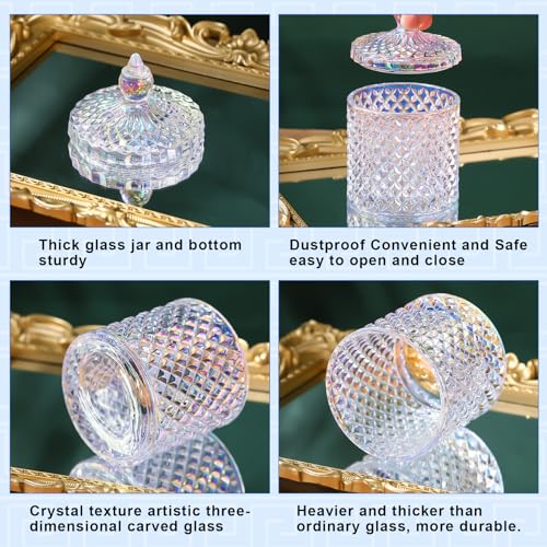 Aoriher 4 Pcs Crystal Glass Candy Jar Set with Lids Home Decorative Storage Jars for Apothecary, Bathroom, Kitchen, and Pantry, Ideal for Cotton Swabs and Jewelry(Medium,Rainbow) - Image 3