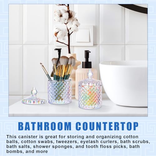Aoriher 4 Pcs Crystal Glass Candy Jar Set with Lids Home Decorative Storage Jars for Apothecary, Bathroom, Kitchen, and Pantry, Ideal for Cotton Swabs and Jewelry(Medium,Rainbow) - Image 4