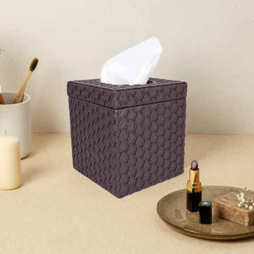Premsons® Tissue Paper Box Vegan Leather Woven Design for Dining Room Kitchen Bedroom Car and Home Decor - Square - Brown - Image 5