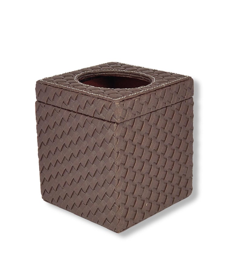 Premsons® Tissue Paper Box Vegan Leather Woven Design for Dining Room Kitchen Bedroom Car and Home Decor - Square - Brown - Image 1