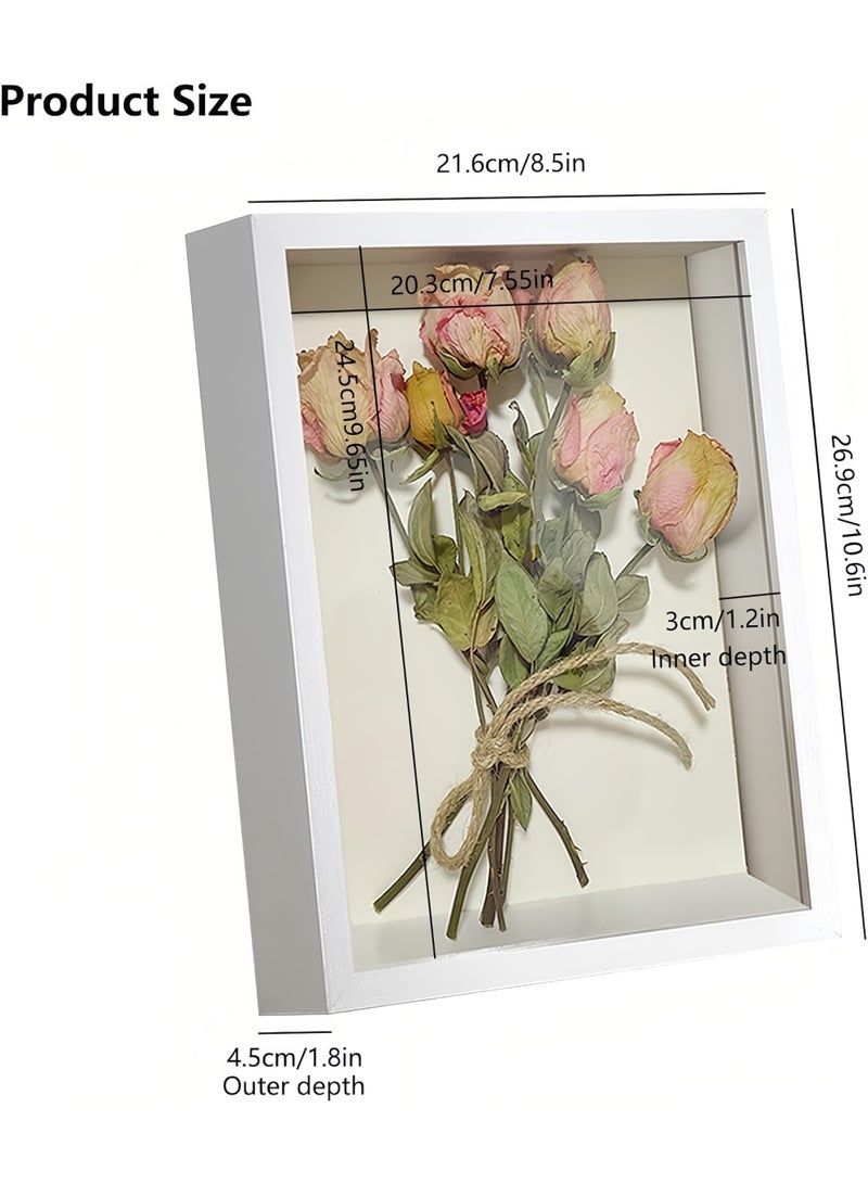 2pcs Shadow Box Frame Display Case 8x10'', Dried Flower Photo Frame, 3D Picture Frame Display Case Deeper 3cm with Transparent Acrylic Panel for Photos, DIY Crafts, Wedding Souvenir (White, 8"x10") - Image 3