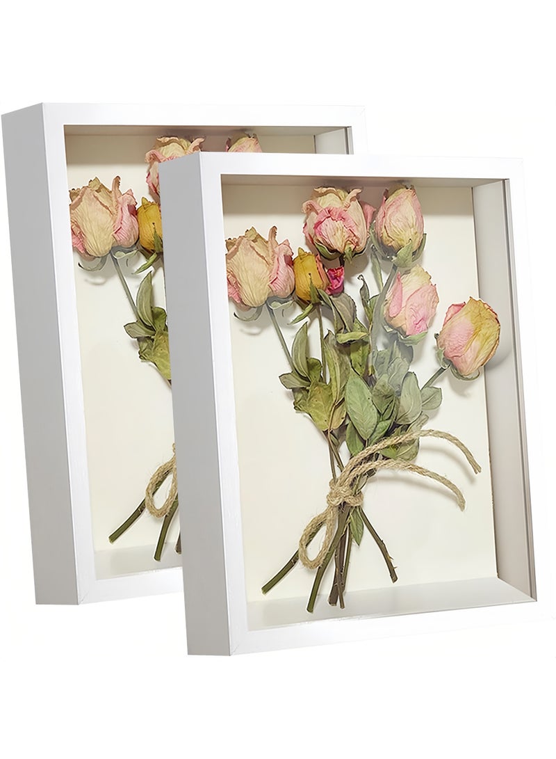 2pcs Shadow Box Frame Display Case 8x10'', Dried Flower Photo Frame, 3D Picture Frame Display Case Deeper 3cm with Transparent Acrylic Panel for Photos, DIY Crafts, Wedding Souvenir (White, 8"x10") - Image 1