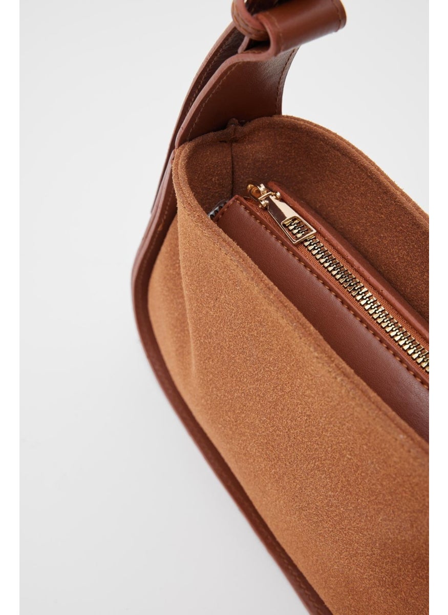 Shule Bags Oppo Suede Tan Baguette Bag  - Image 3