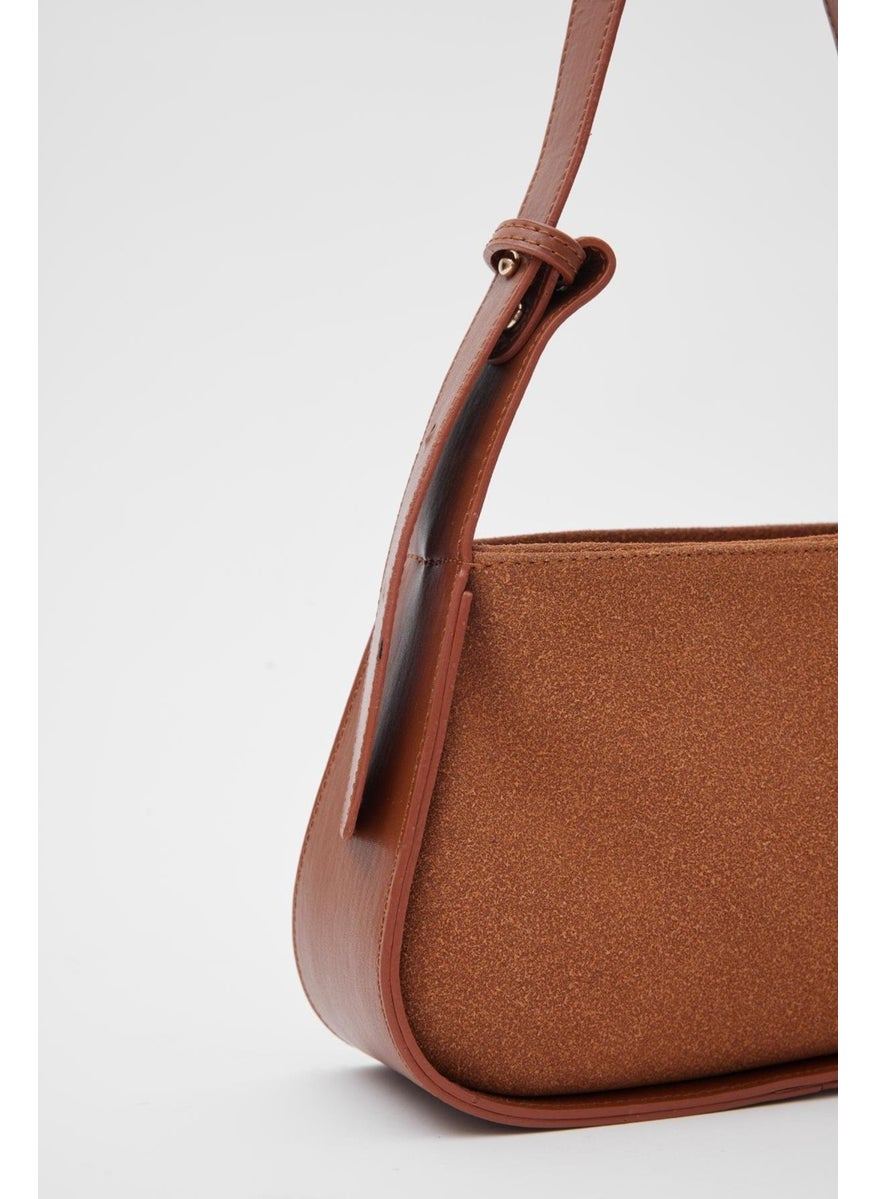 Shule Bags Oppo Suede Tan Baguette Bag  - Image 4