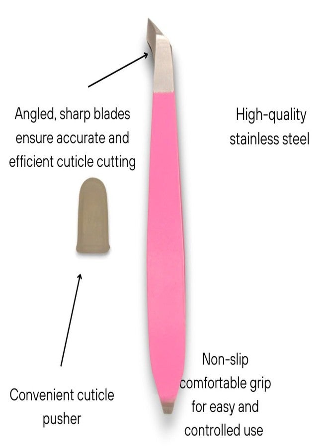 DreamCut Tweezer Nipper With Pusher - Stainless Steel (Pink) - Image 4