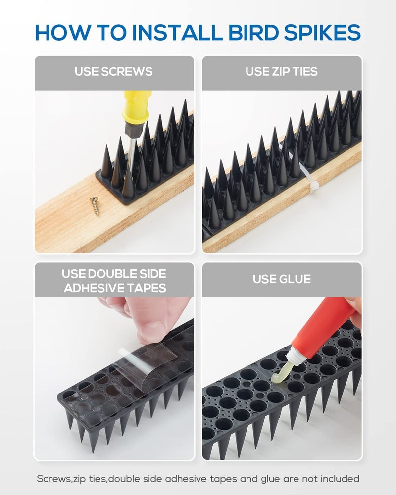 SPIKEZONE - Bird Spike, Monkey Control Spikes, Pigeon Spikes, Cat Squirrel, Fence Spike, Bird Spikes Security for AC, Outdoor, Indoor, Railing, Roof (10 Pcs Set, Black, Repellent) - Image 5