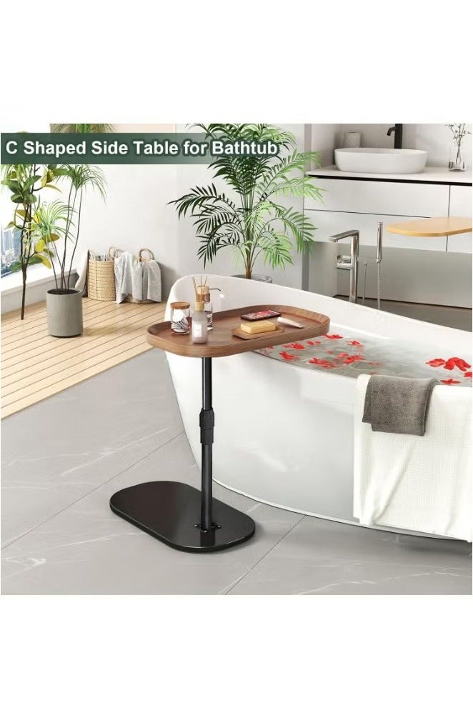 يوڠام طاولة جانبية على شكل C قابلة لتعديل الارتفاع دوران 360° طاولة نهاية على شكل C طاولات جانبية للكنبة طاولة خدمة تنزلق تحت طاولة قهوة صغيرة على شكل C طاولة نهاية للأريكة السرير حوض الاستحمام سطح دوار مرتفع - Image 4