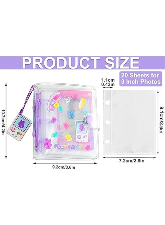 Generic 20 Sheets 10 Pockets 3 Inch Mini Photo Album in Loose Leaf Refillable 3-Rings Transparent Photocard Binder Photocard Holder Book with Pendant for Picture Cards Storage for Picture Cards Storage Purple  - Image 5