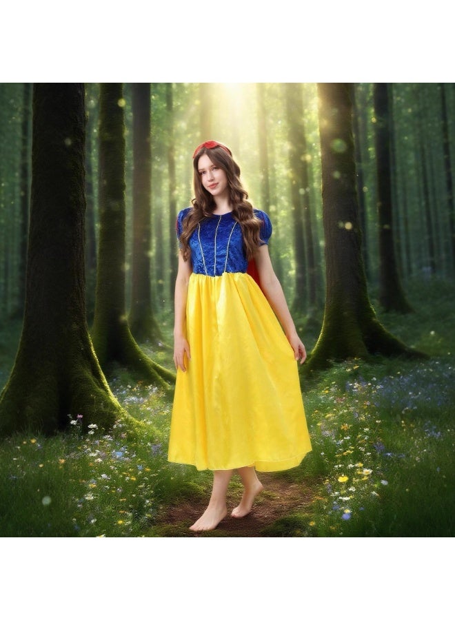 هالوين كوسبلاي زي أبيض الثلج فستان الأميرة قصة خرافية زي الأداء للأطفال مناسب للأطفال الذين تتراوح أعمارهم بين 10-12 سنة - Image 2