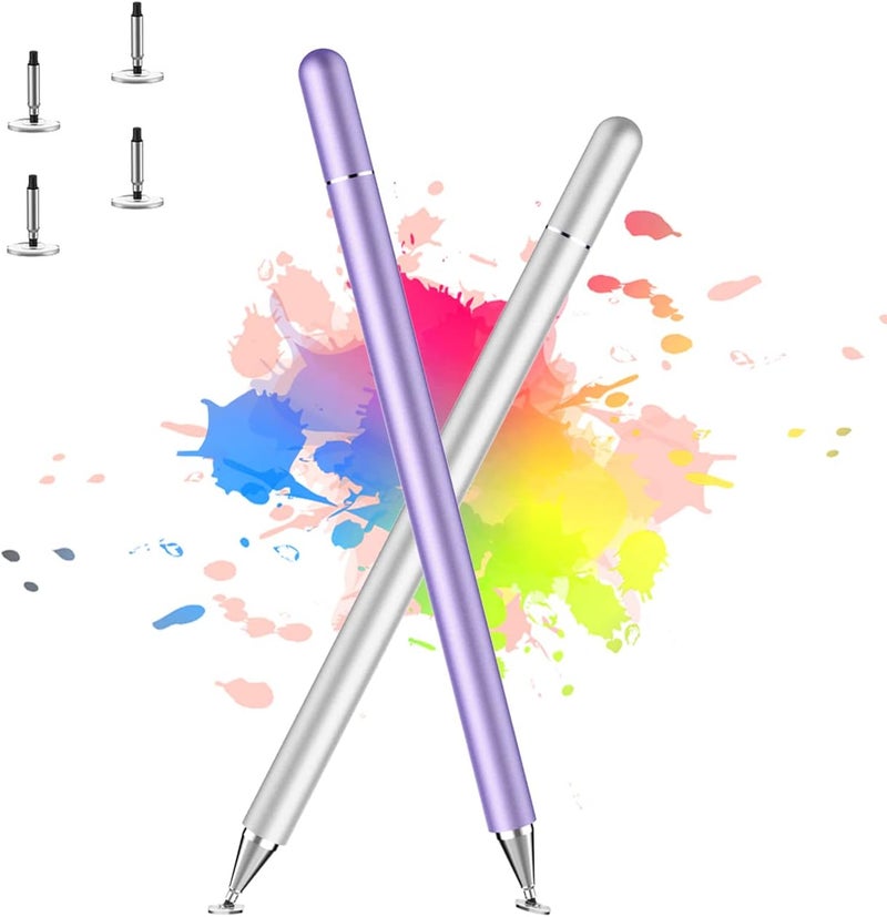 Luntak Stylus Pen for iPad, LUNTAK Stylus Pens for Nintendo Switch/Apple/iPhone/Ipad pro/Mini/Air/Android/Microsoft/Surface/All Capacitive Touch Screens Universal with 4 Replacement Tips (Purple and Silver) - Image 1