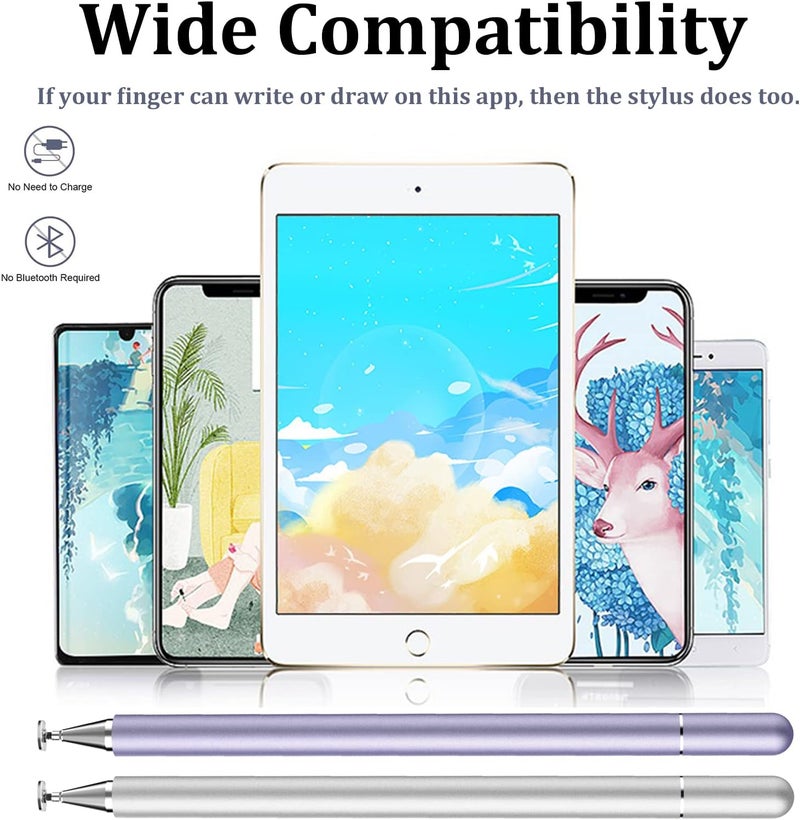 Luntak Stylus Pen for iPad, LUNTAK Stylus Pens for Nintendo Switch/Apple/iPhone/Ipad pro/Mini/Air/Android/Microsoft/Surface/All Capacitive Touch Screens Universal with 4 Replacement Tips (Purple and Silver) - Image 2