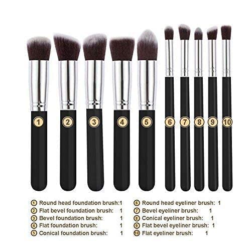 VNZ Premium Synthetic Kabuki Foundation Face Powder Blush Eyeshadow Brush Makeup Brush Set (10pcs, Black and Silver) - Image 5