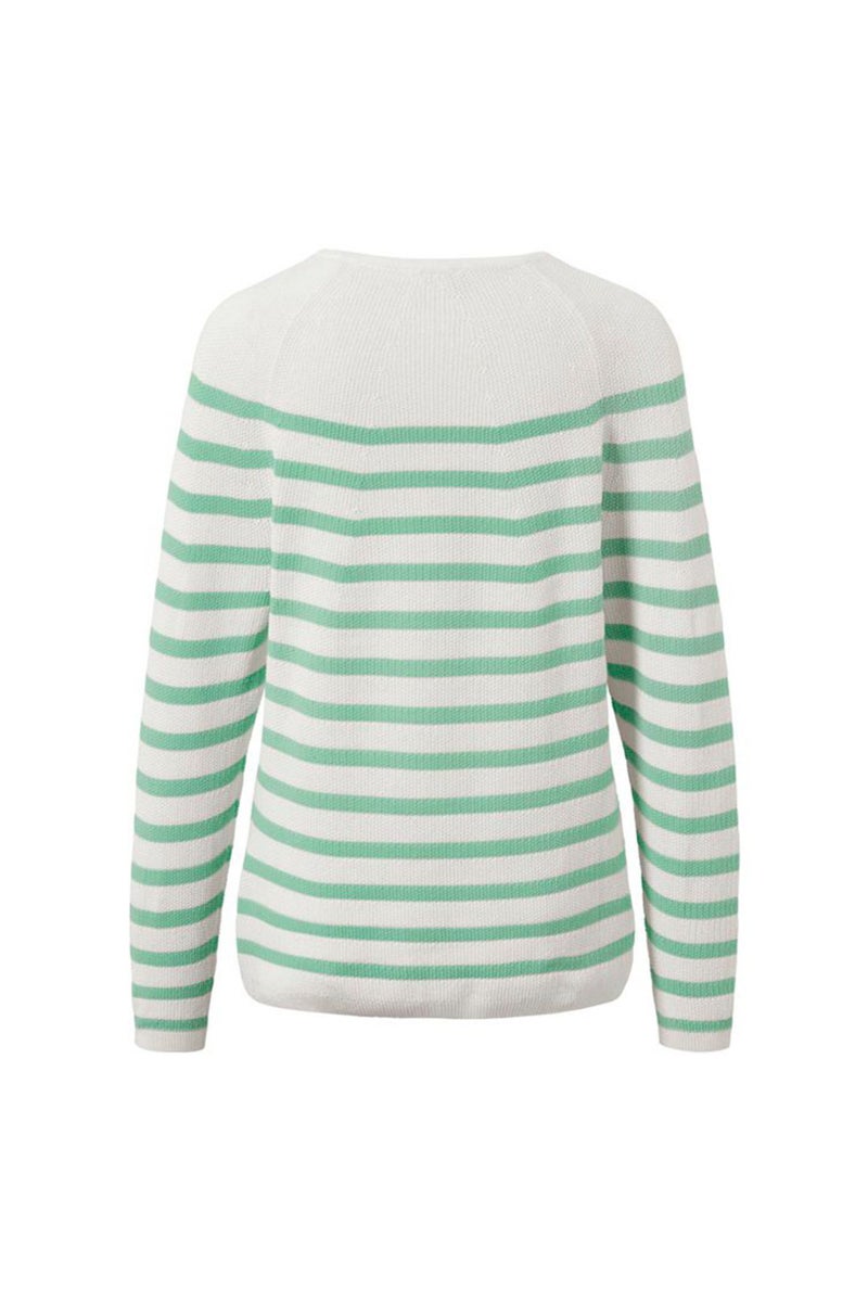 Tchibo Women Round Neck Long Sleeves Stripe Top, White/ Green  - Image 3
