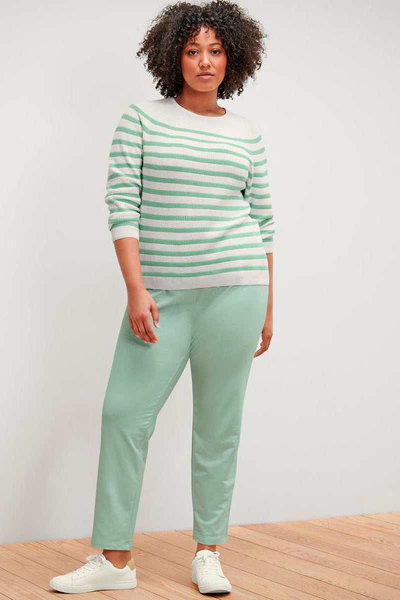 Tchibo Women Round Neck Long Sleeves Stripe Top, White/ Green  - Image 1