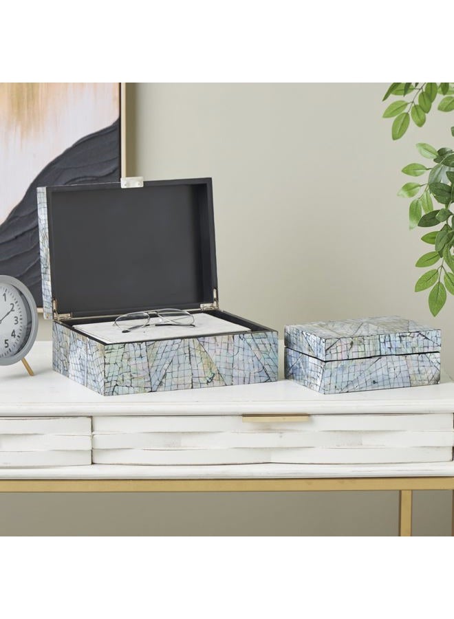 Deco 79 Mother of Pearl Shell Abstract Handmade Angular Mosaic Storage Box with Iridescent Finish, Set of 2 12", 8" W, Multi Colored - Image 2