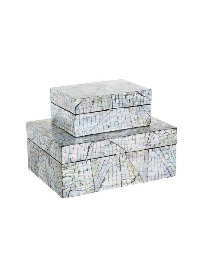 Deco 79 Mother of Pearl Shell Abstract Handmade Angular Mosaic Storage Box with Iridescent Finish, Set of 2 12", 8" W, Multi Colored - Image 1
