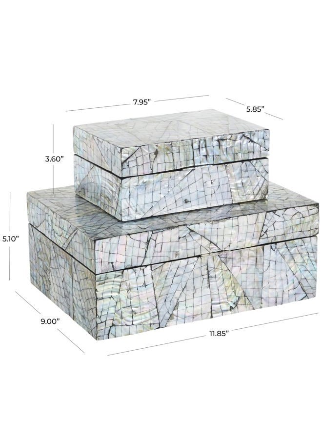 Deco 79 Mother of Pearl Shell Abstract Handmade Angular Mosaic Storage Box with Iridescent Finish, Set of 2 12", 8" W, Multi Colored - Image 4