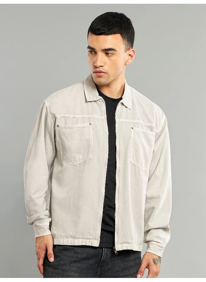 Beyoung White Overdyed Zipper Shacket