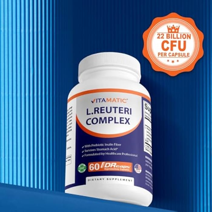 Vitamatic Lactobacillus Reuteri Complex – 22 Billion CFU per Delayed Release Capsule – 60 Capsules – Digestive & Gut Health Support – with Prebiotic Inulin Fiber - Image 4