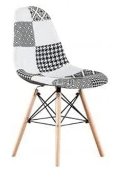 Galaxy Design Modern Dining Chair Plastic Shell With Fabric & Wooden Legs Black+White Color Size (L x D x H) 41 x 40 x 83cm Model-