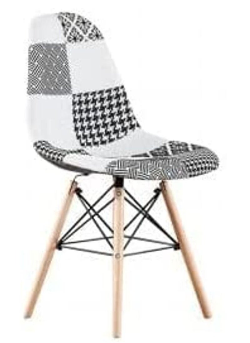 Galaxy Design - Galaxy Design Modern Dining Chair Plastic Shell With Fabric & Wooden Legs Black+White Color Size (L x D x H) 41 x 40 x 83cm Model- - Image 1