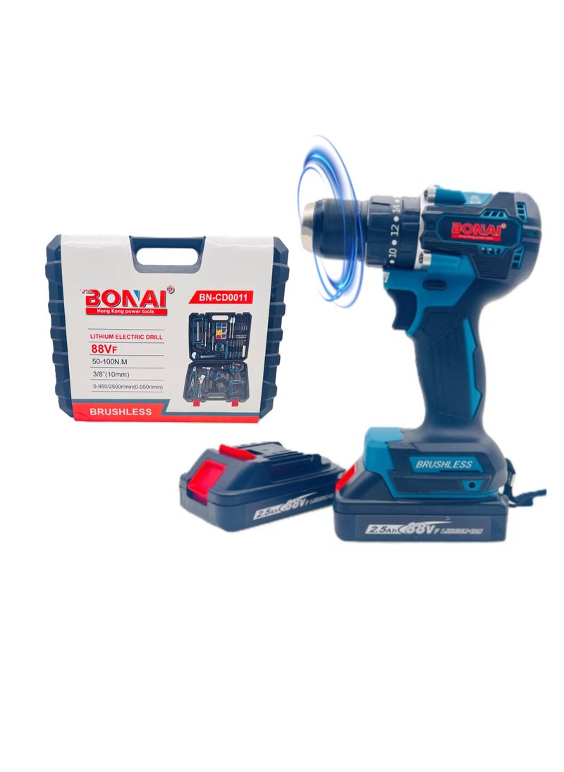 BONAI - Powerful 88VF Cordless Hammer Drill Set: 10mm Capability, 2500 RPM Speed, 24 Accessories, Perfect for Metal, Wood, and Wall Projects with Twin Batteries - Image 1