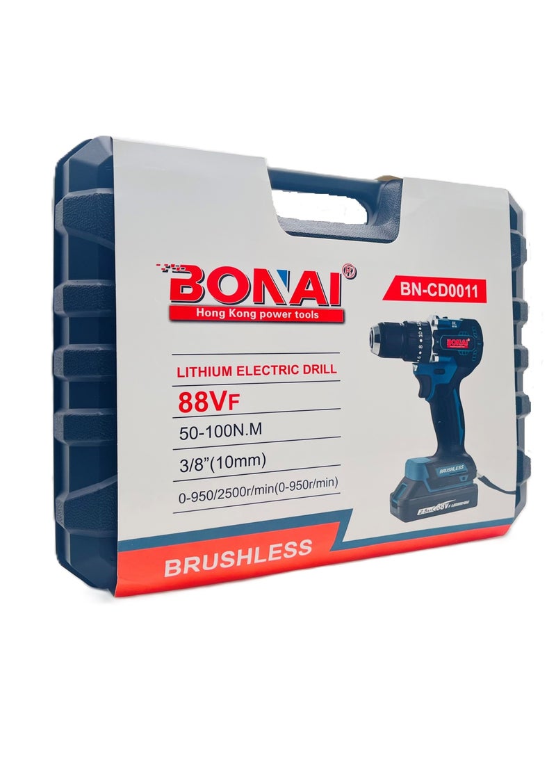 BONAI - Powerful 88VF Cordless Hammer Drill Set: 10mm Capability, 2500 RPM Speed, 24 Accessories, Perfect for Metal, Wood, and Wall Projects with Twin Batteries - Image 1