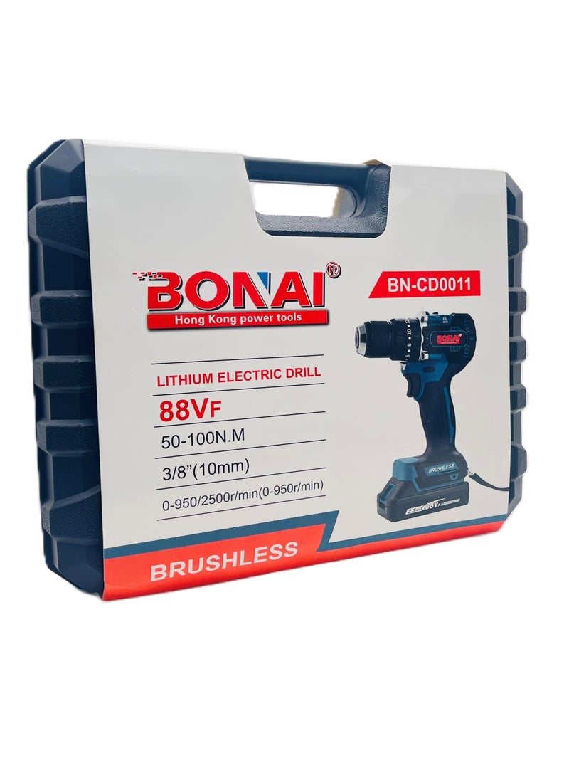 BONAI - Powerful 88VF Cordless Hammer Drill Set: 10mm Capability, 2500 RPM Speed, 24 Accessories, Perfect for Metal, Wood, and Wall Projects with Twin Batteries - Image 1