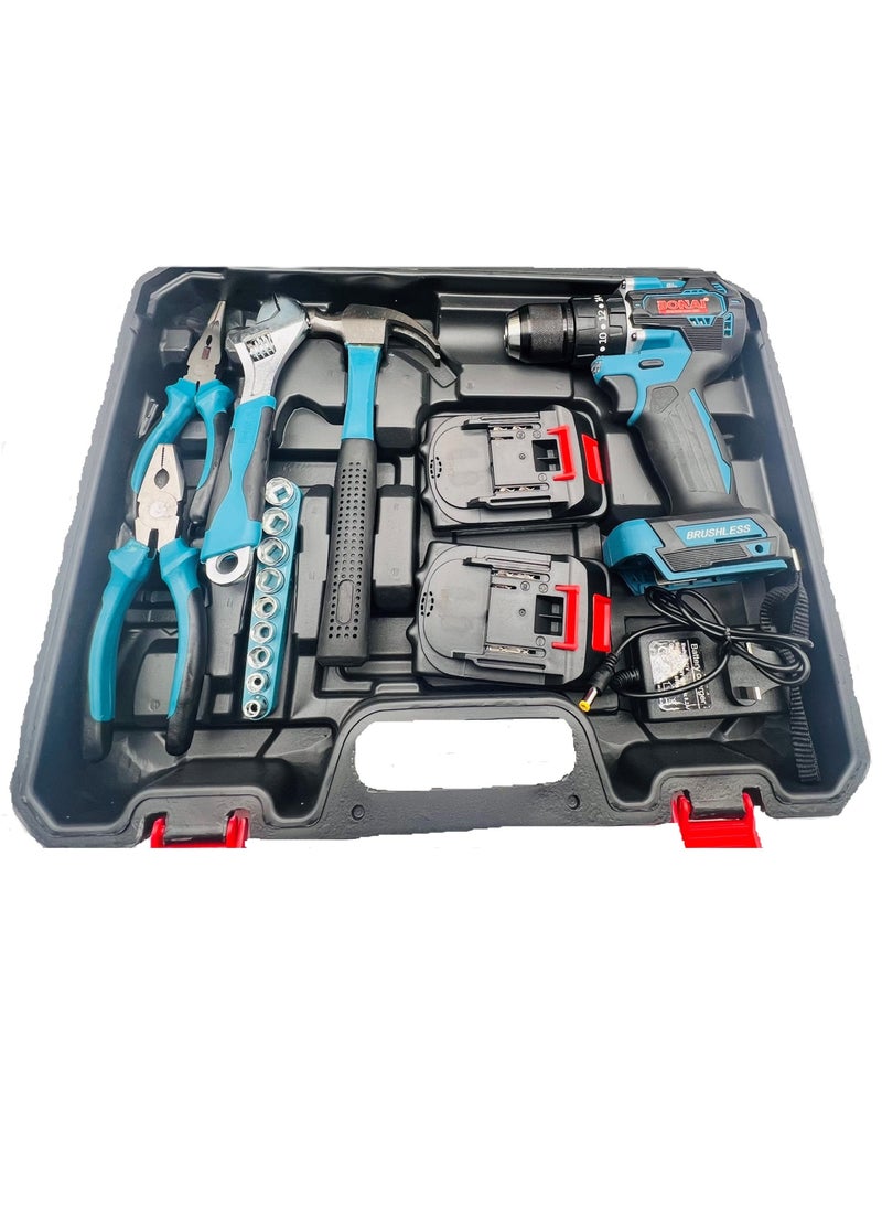 BONAI - Powerful 88VF Cordless Hammer Drill Set: 10mm Capability, 2500 RPM Speed, 24 Accessories, Perfect for Metal, Wood, and Wall Projects with Twin Batteries - Image 1