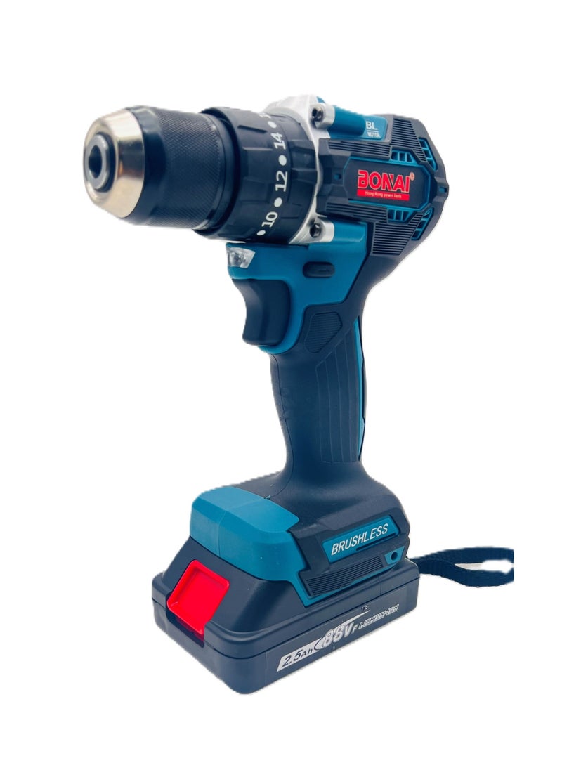 BONAI - Powerful 88VF Cordless Hammer Drill Set: 10mm Capability, 2500 RPM Speed, 24 Accessories, Perfect for Metal, Wood, and Wall Projects with Twin Batteries - Image 1