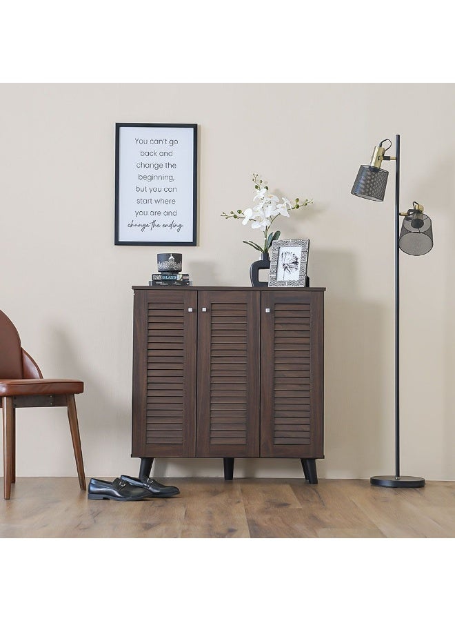 DANUBE HOME Alfa 3 Door Shoe Cabinet 16 Pairs Of Shoes Modern Design Furniture Wooden Shoe Organizer For Entryway Hallway Living Room L 90x32x91 Cm Walnut - Image 1