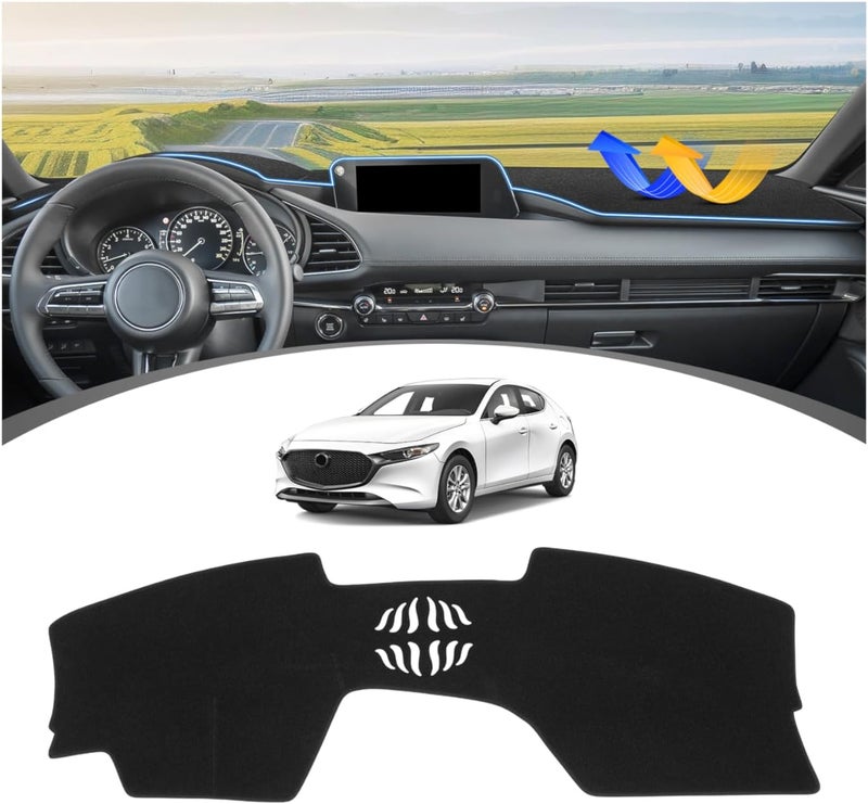 FIILINES Dash Cover for 2019-2026 Mazda 3, Dashboard Mat Accessories Dash Cover Sunshade Nonslip Mesh Protector No Glare Black - Image 1