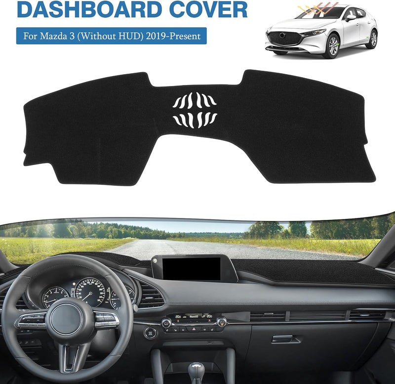 FIILINES Dash Cover for 2019-2026 Mazda 3, Dashboard Mat Accessories Dash Cover Sunshade Nonslip Mesh Protector No Glare Black - Image 2