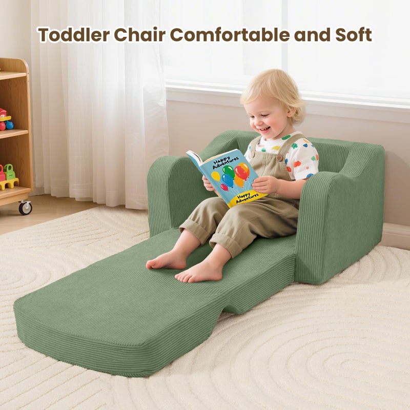 Airpanda Comfy Toddler Chair for Kids, 2-in-1 Toddler Soft Plush Couch Fold Out, Convertible Kids Couch to Lounger, Baby Sofa for Boys and Girls, Green - Image 5