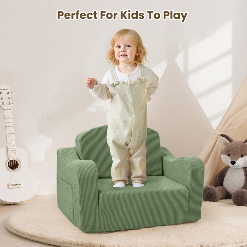 Airpanda Comfy Toddler Chair for Kids, 2-in-1 Toddler Soft Plush Couch Fold Out, Convertible Kids Couch to Lounger, Baby Sofa for Boys and Girls, Green - Image 4