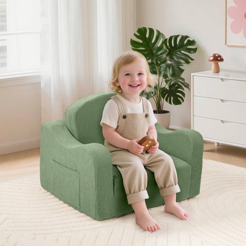 Airpanda Comfy Toddler Chair for Kids, 2-in-1 Toddler Soft Plush Couch Fold Out, Convertible Kids Couch to Lounger, Baby Sofa for Boys and Girls, Green - Image 2