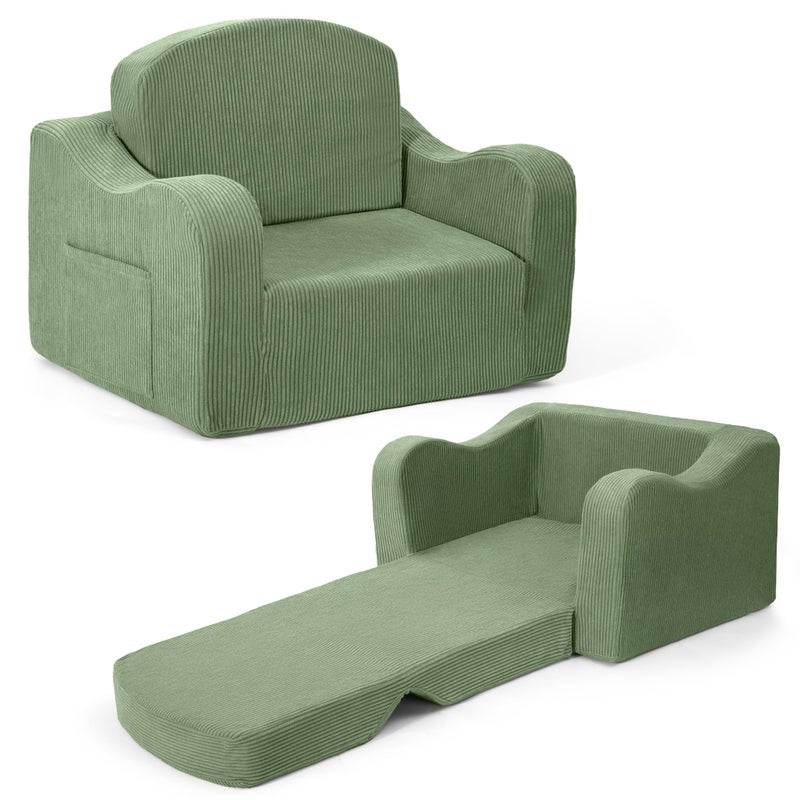 Airpanda Comfy Toddler Chair for Kids, 2-in-1 Toddler Soft Plush Couch Fold Out, Convertible Kids Couch to Lounger, Baby Sofa for Boys and Girls, Green - Image 1