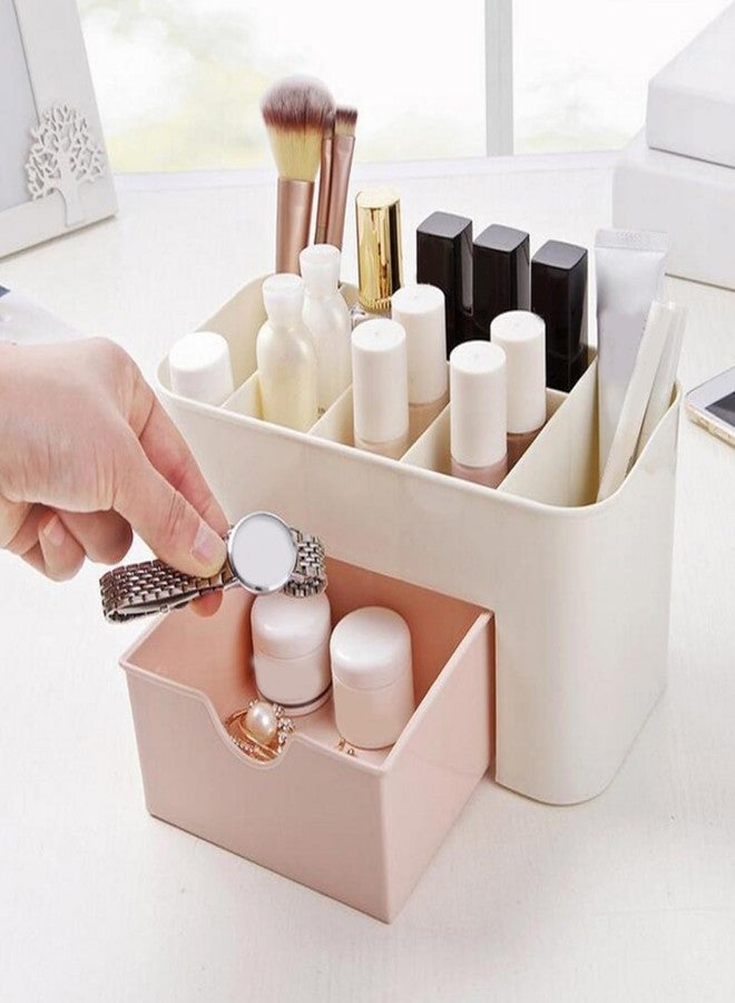equlup Tabletop Cosmetic Organizer, Spacious Plastic Jewelry Storage Box with Drawer Multicompartment Makeup Display Case for Dressing Table Bathroom - Image 2
