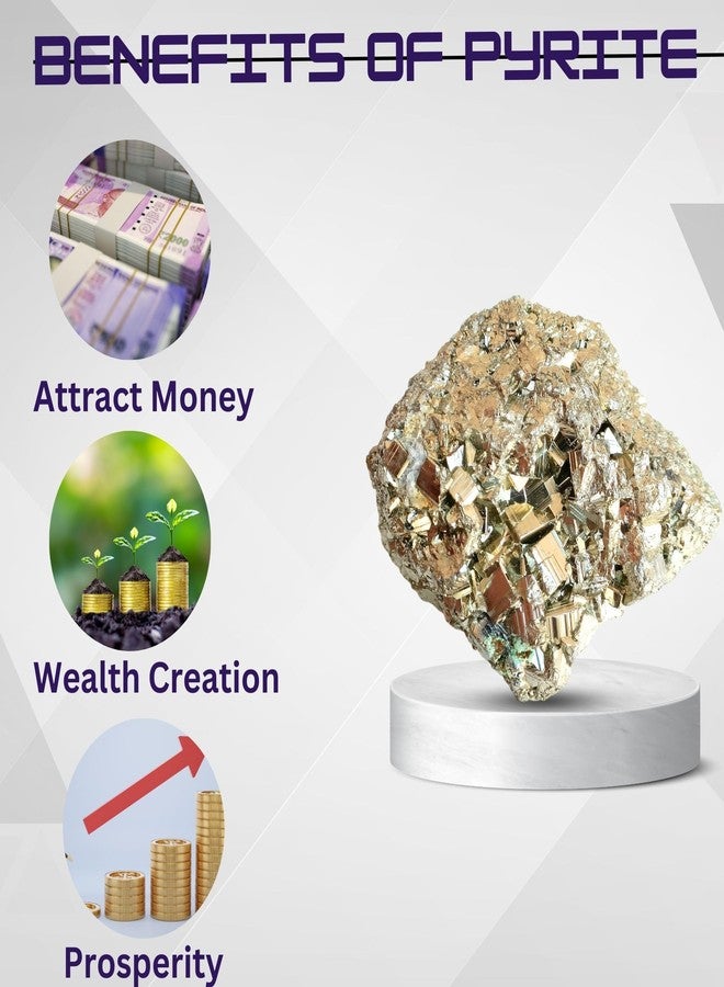 FENGSHUI AGATE حجر العقيق الطبيعي من البيريت، حجر كريستالي للثروة والازدهار والشفاء - معدن الذهب الأحمق الخام للريكي، والفستو، وديكور المنزل، وتنظيف الطاقة (متوفر بأحجام من 40 غرام إلى 1 كيلوغرام) (50 غرام) - Image 4