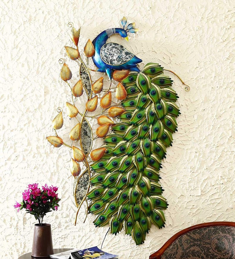 World Decor LED Peacock Metal Wall Decor Medium 6 Feet Multicolor