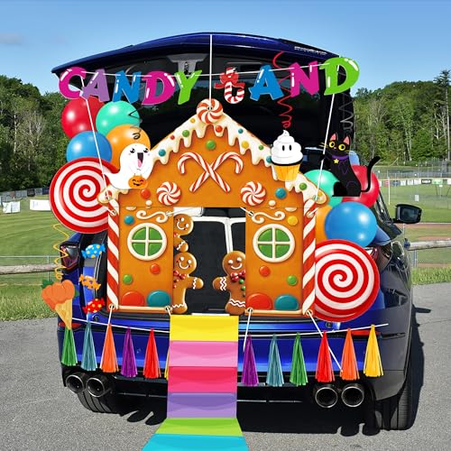80UncleKimby Trunk or Treat Car Decorations Kit - Halloween Candy Land Theme Decor with Backdrop Banner Balloons Hanging Swirls for SUV Garage Truck Outdoor - Style 2 - Image 5