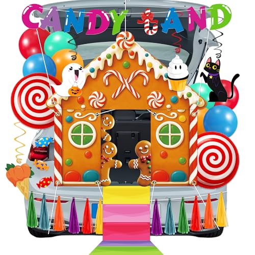 80UncleKimby Trunk or Treat Car Decorations Kit - Halloween Candy Land Theme Decor with Backdrop Banner Balloons Hanging Swirls for SUV Garage Truck Outdoor - Style 2 - Image 1