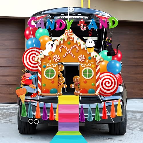 80UncleKimby Trunk or Treat Car Decorations Kit - Halloween Candy Land Theme Decor with Backdrop Banner Balloons Hanging Swirls for SUV Garage Truck Outdoor - Style 2 - Image 2